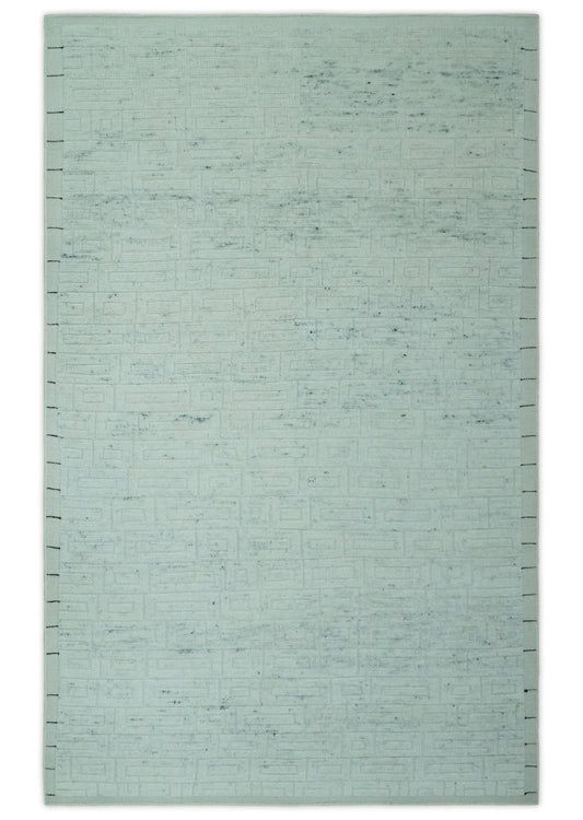 Carved Texture Modern Geometrical Design  Custom Made  Ivory and Light Blue Wool Area Rug