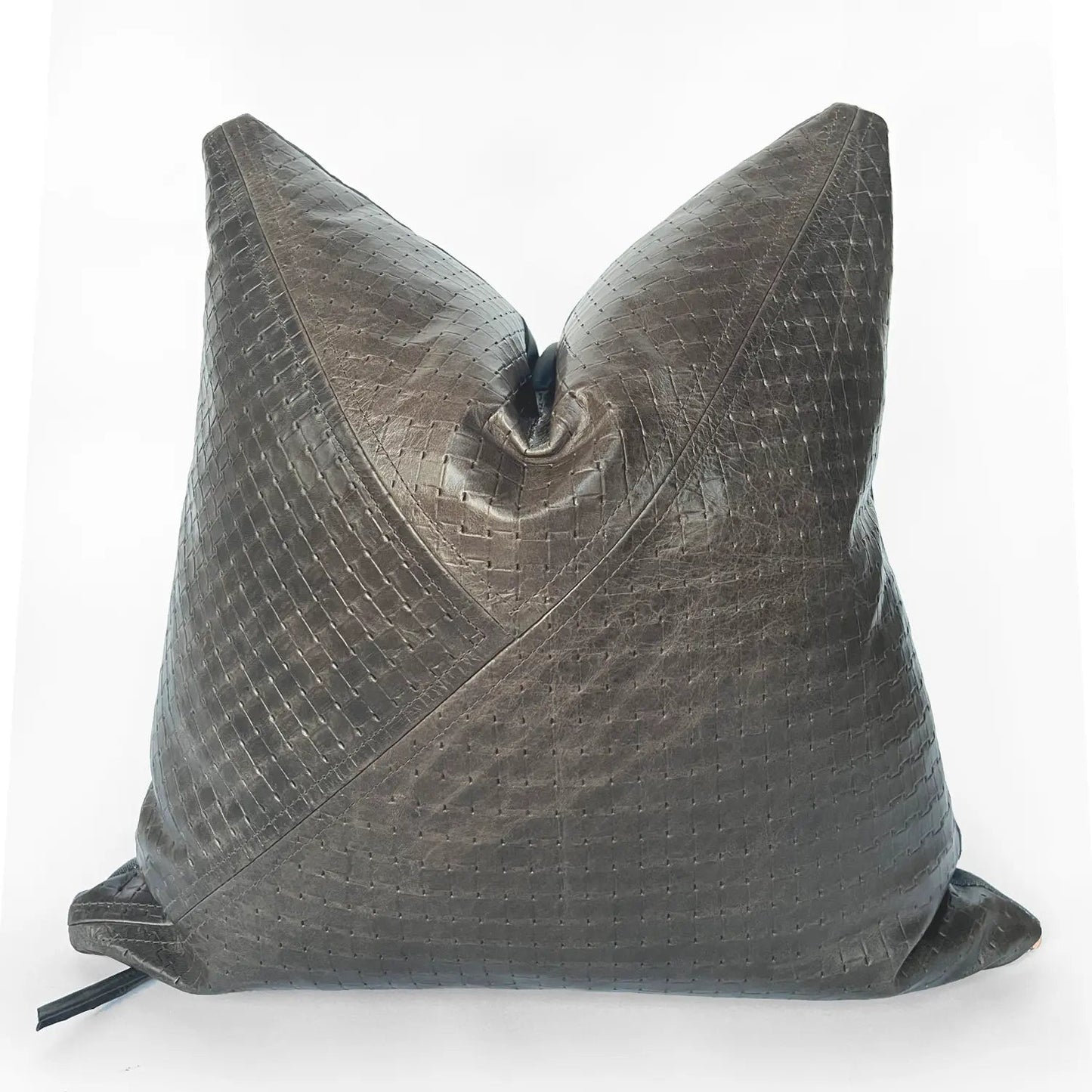 Charcoal Textured Leather Accent Pillow | Modern Elegance