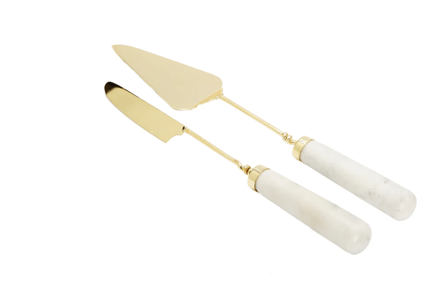 Gold Cake Servers with Marble Handles