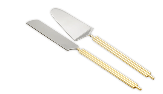 Set of 2 Cake Servers Gold Symmetrical Design