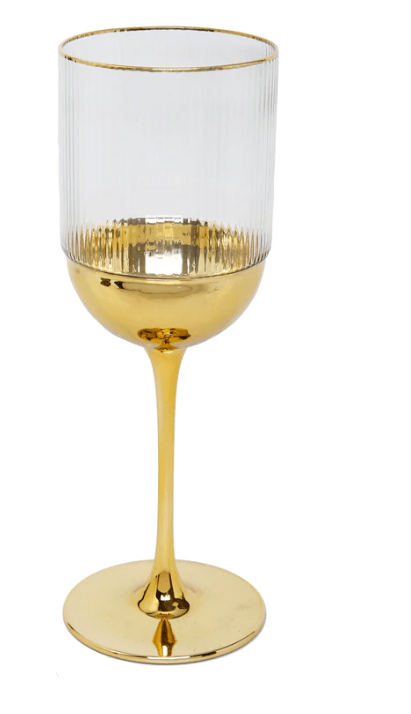 Set of 6 Water Glasses with Gold Dipped Bottom - 3"D x 8.75"H