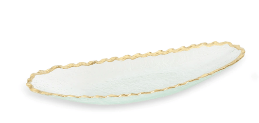 Glass Oval Tray with Gold Edge 15"L 5.25"W