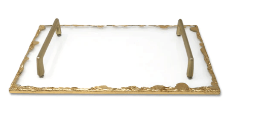 Glass Tray With Gold Rim And Handles