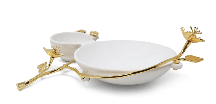 Porcelain 2 Sectional Tray with Gold Flower Detail