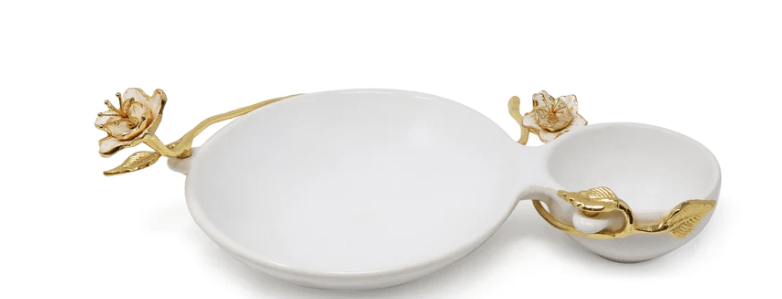 Porcelain 2 Sectional Tray with Gold Flower Detail