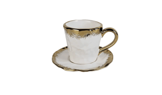 White Porcelain Coffee Set with Gold Edge, 7.5 oz