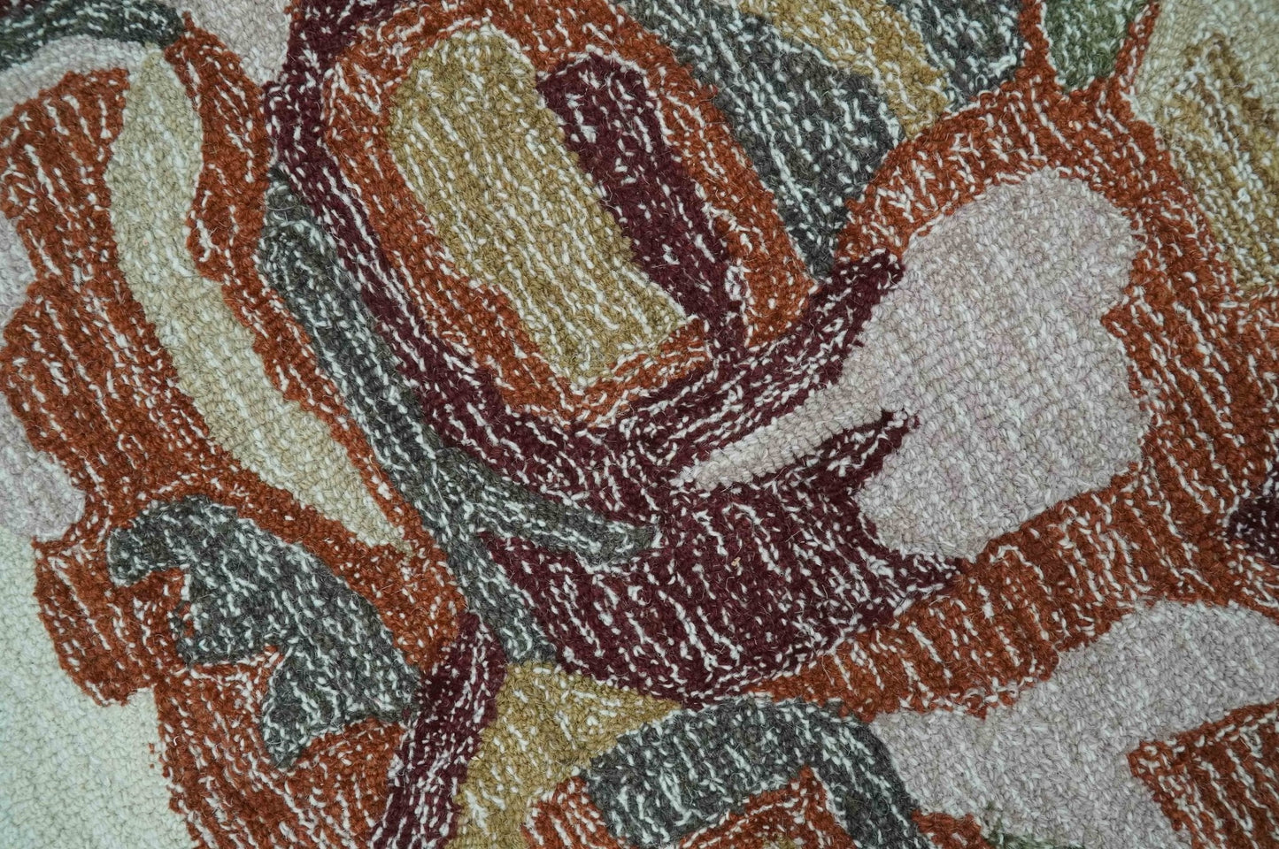Colorful Ivory, Olive and Brown Floral Design Hand Tufted Custom Made wool Rug
