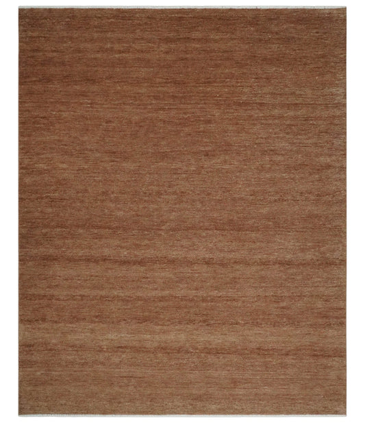 Contemporary Solid Brick Red Hand knotted Custom Made wool Area Rug