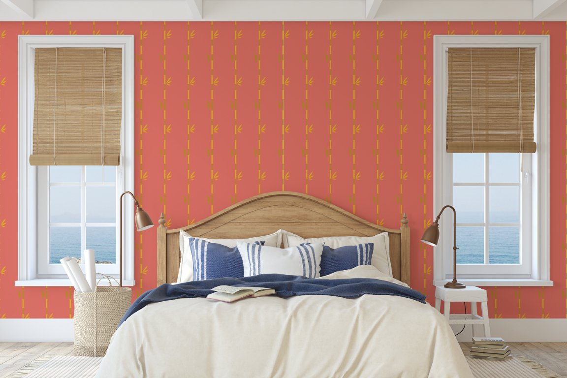 Coral and Gold Bamboo Wallpaper