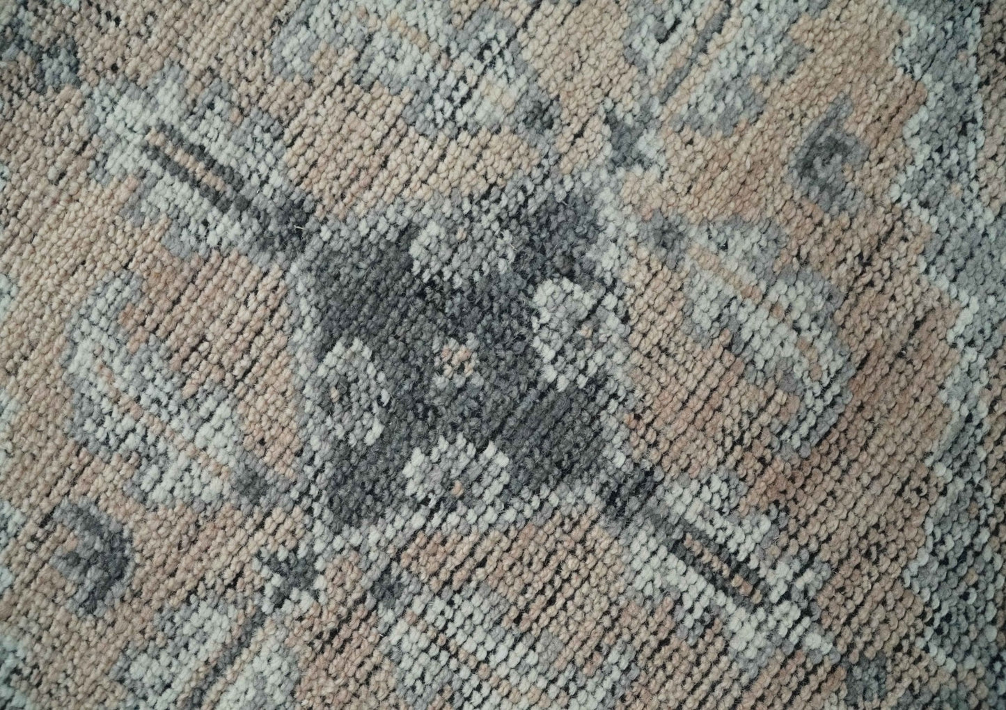 Custom Made Antique Style Peach, Ivory and Charcoal Hand knotted Traditional Wool Rug