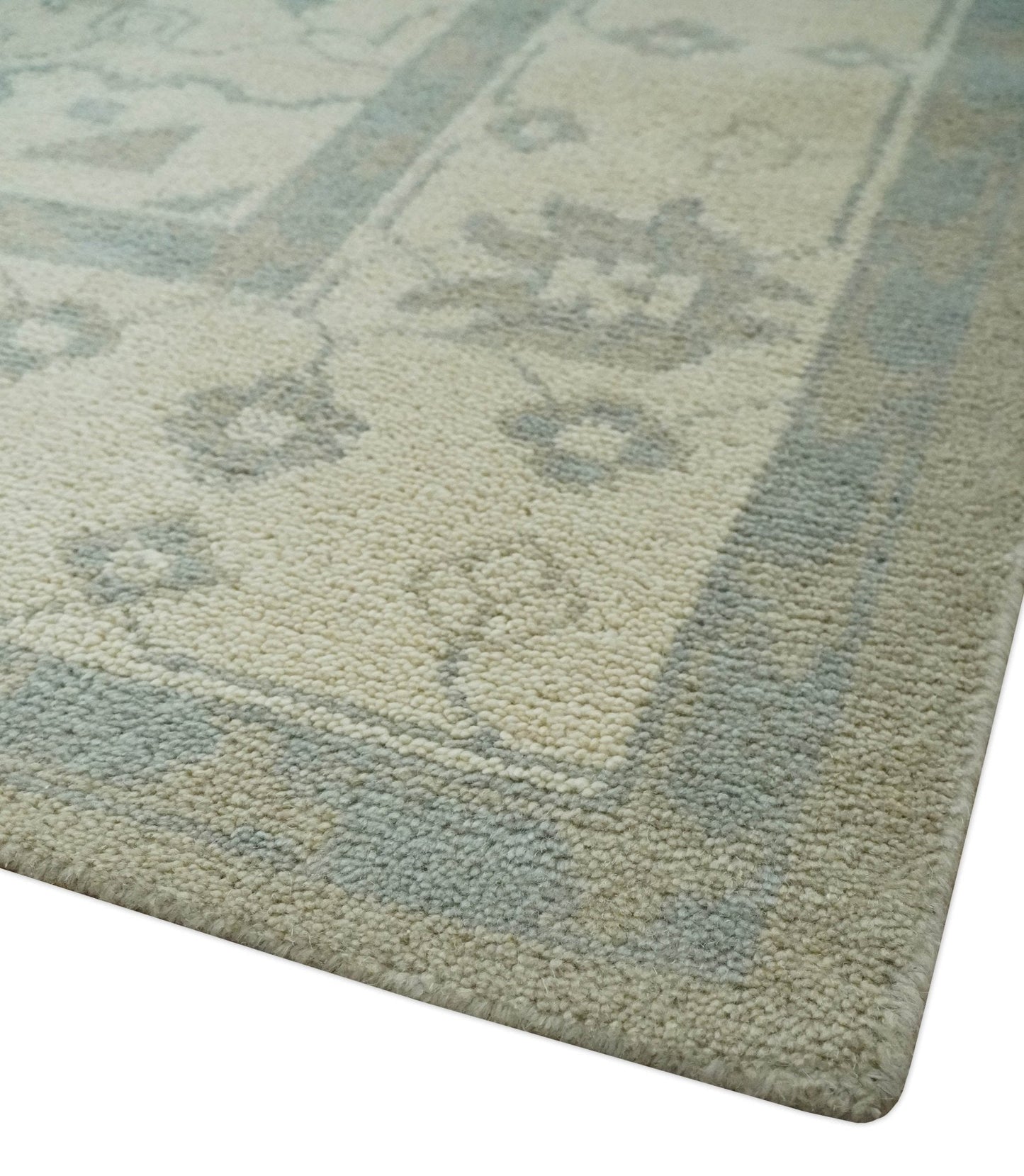 Custom Made Beige and Charcoal Traditional Heriz Medallion Hand Knotted wool Area Rug