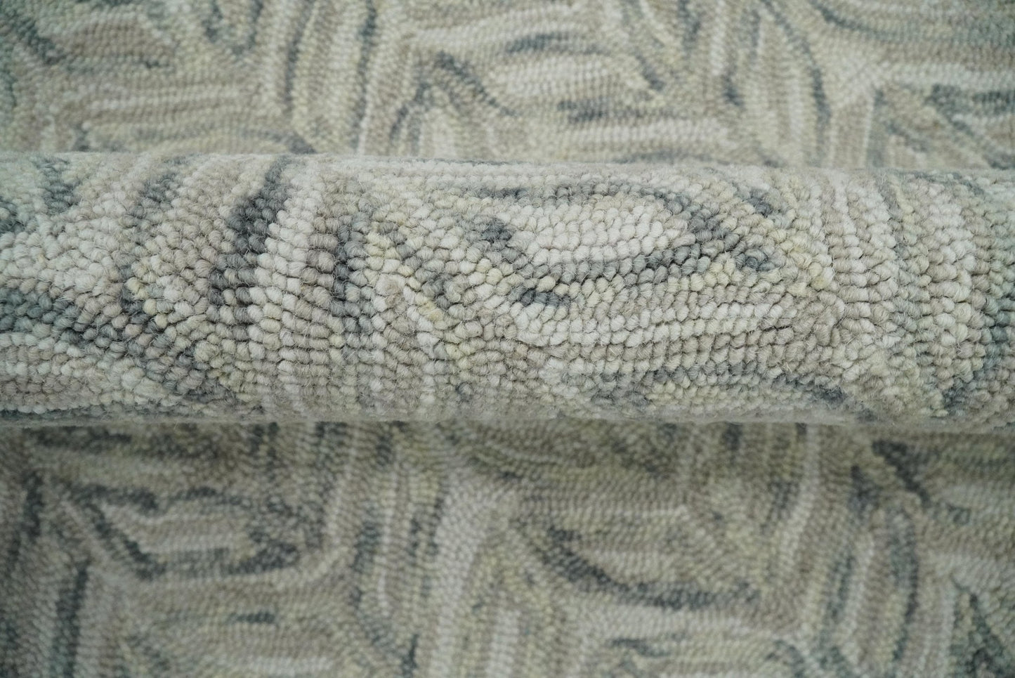 Custom Made Beige and Gray Leaf's Hand Tufted Modern Scandinavian Wool Loop Rug