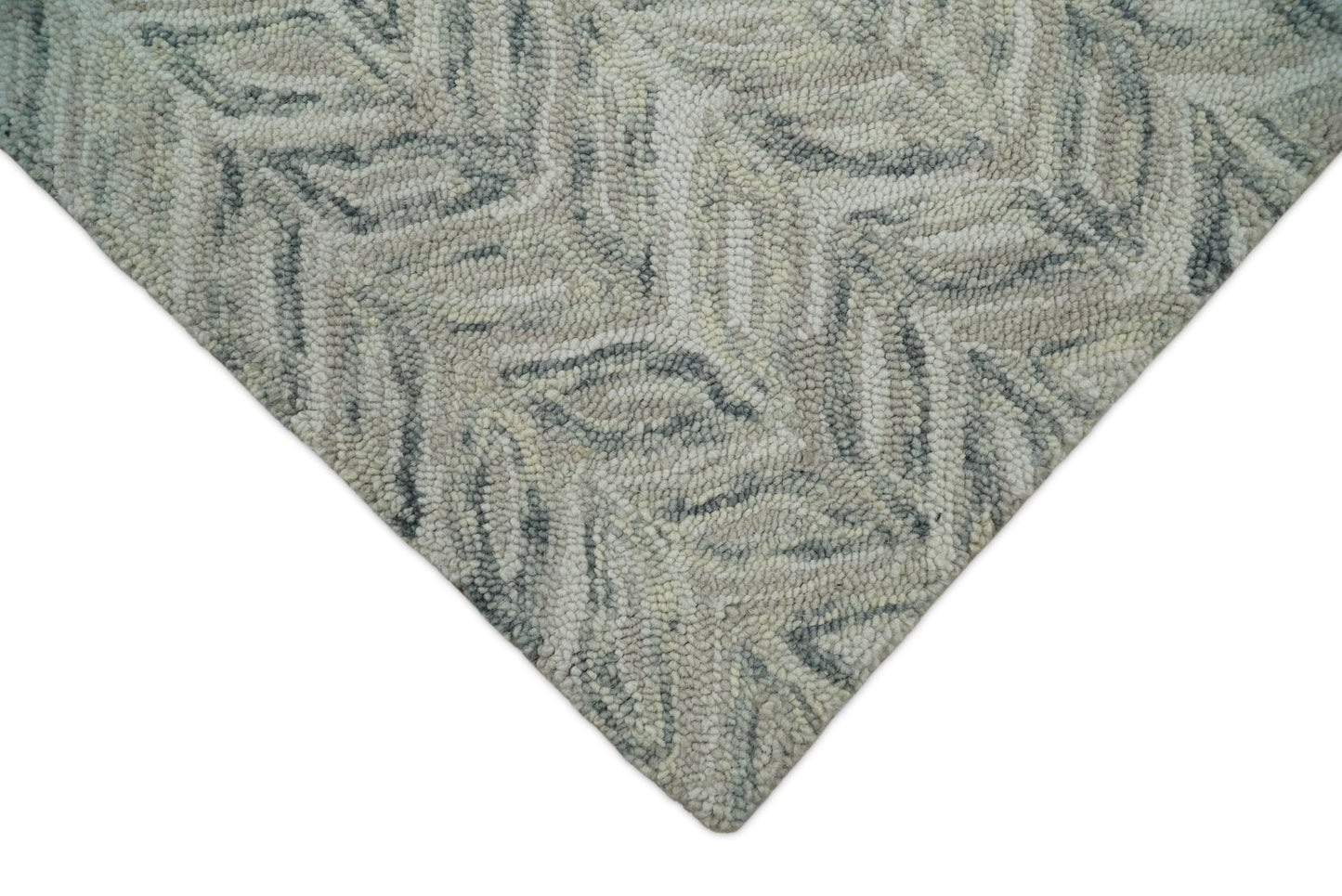 Custom Made Beige and Gray Leaf's Hand Tufted Modern Scandinavian Wool Loop Rug