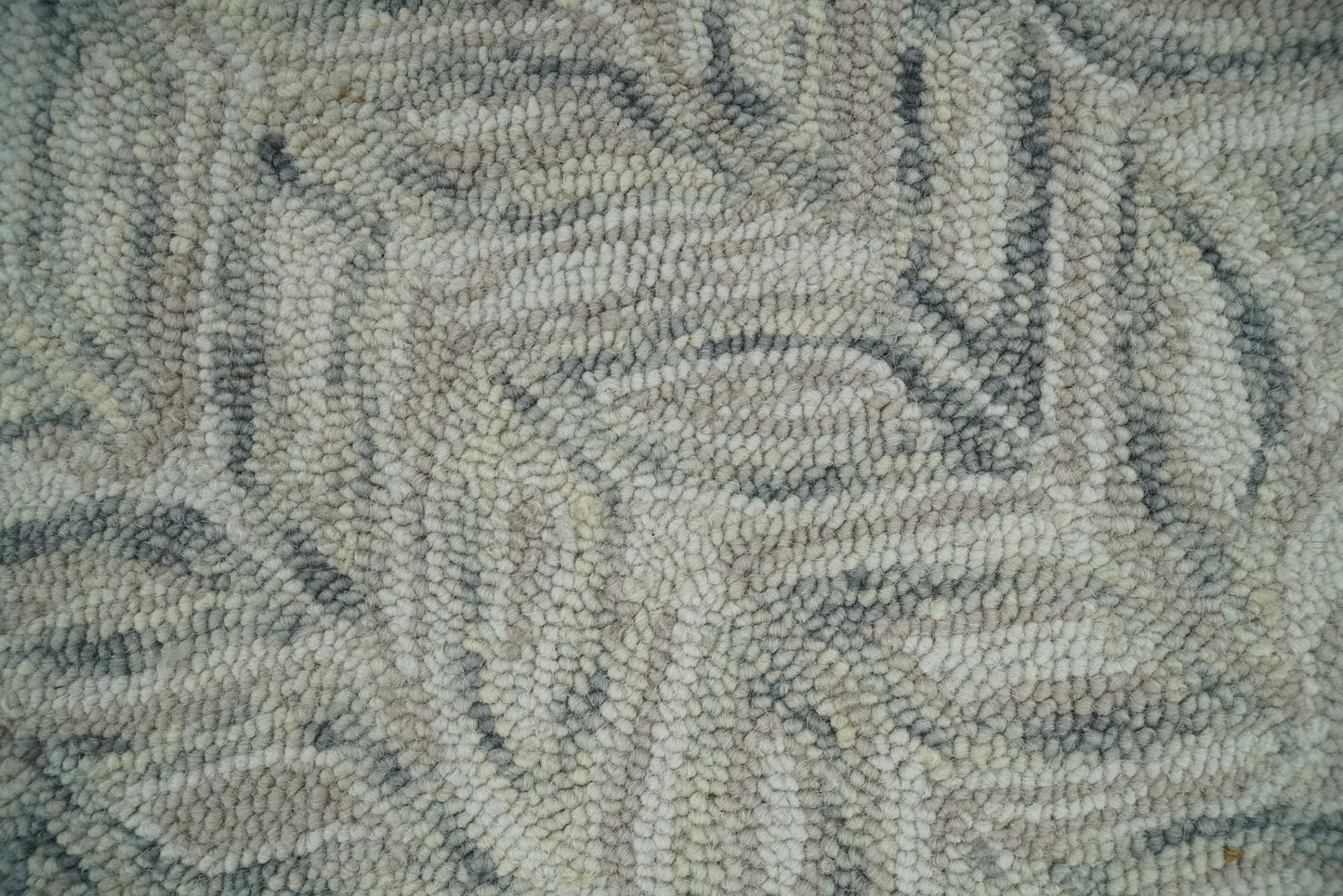 Custom Made Beige and Gray Leaf's Hand Tufted Modern Scandinavian Wool Loop Rug