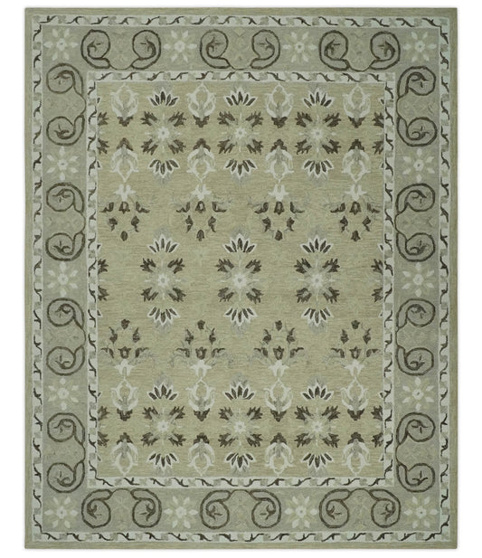 Custom Made Beige, Ivory and Charcoal Traditional Ikat design Hand Tufted wool Area Rug