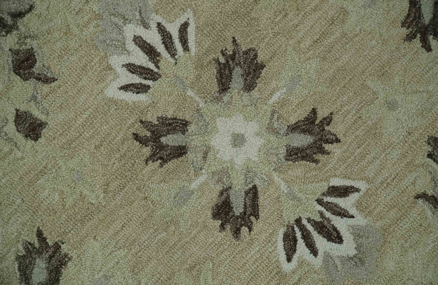 Custom Made Beige, Ivory and Charcoal Traditional Ikat design Hand Tufted wool Area Rug