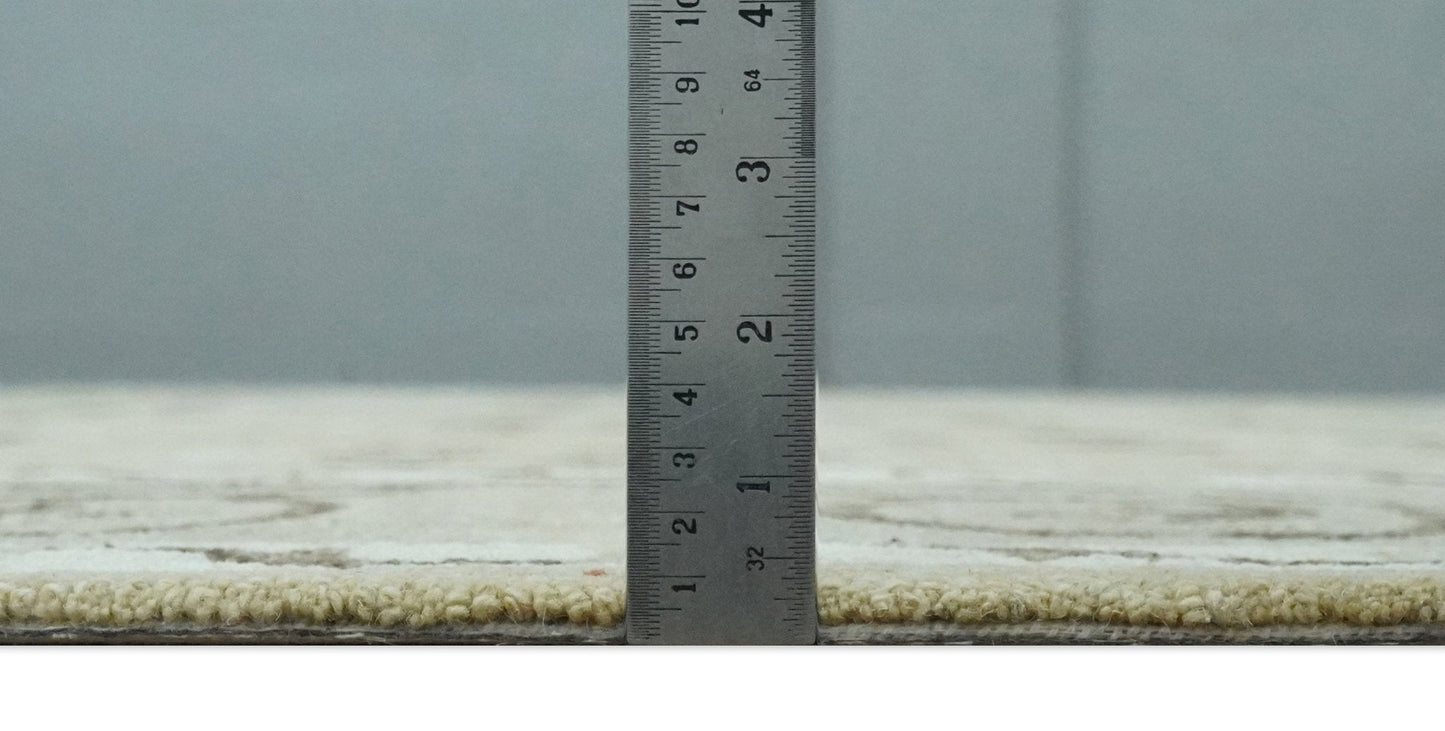 Custom Made Beige, Ivory and Charcoal Traditional Ikat design Hand Tufted wool Area Rug