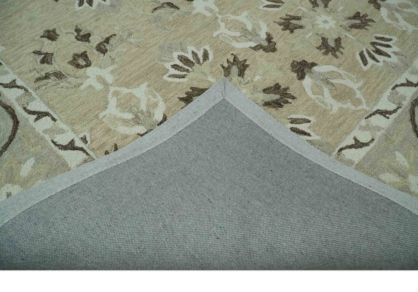 Custom Made Beige, Ivory and Charcoal Traditional Ikat design Hand Tufted wool Area Rug