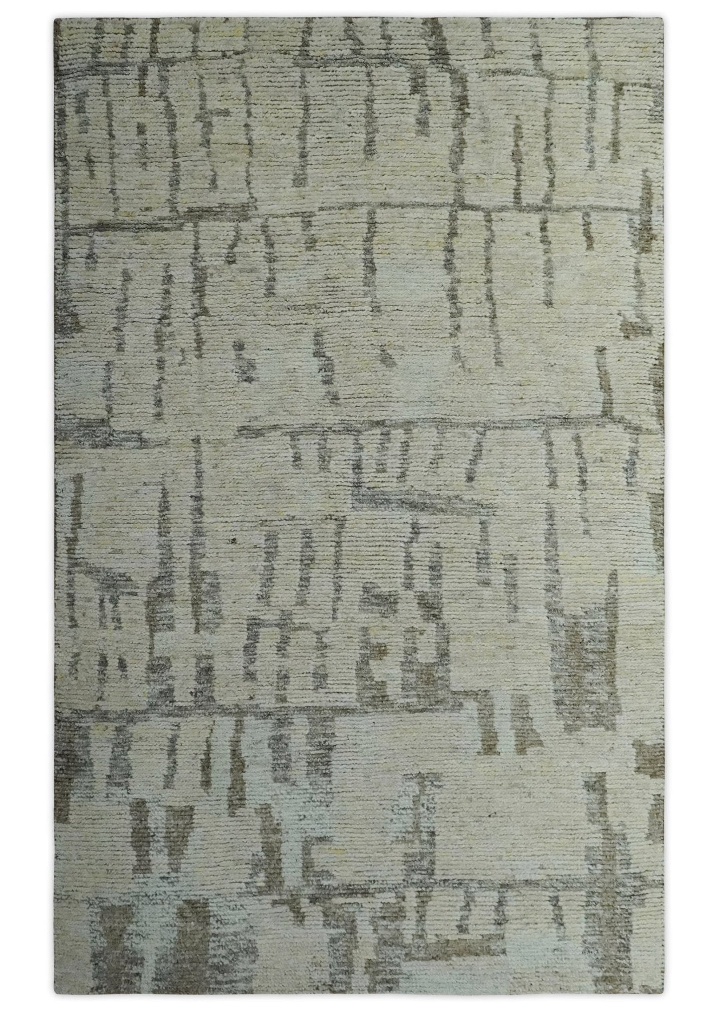 Custom Made Beige, Olive and Gray Hand Knotted Modern Abstract wool Area Rug