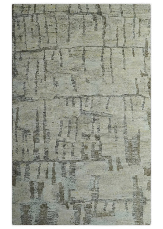 Custom Made Beige, Olive and Gray Hand Knotted Modern Abstract wool Area Rug