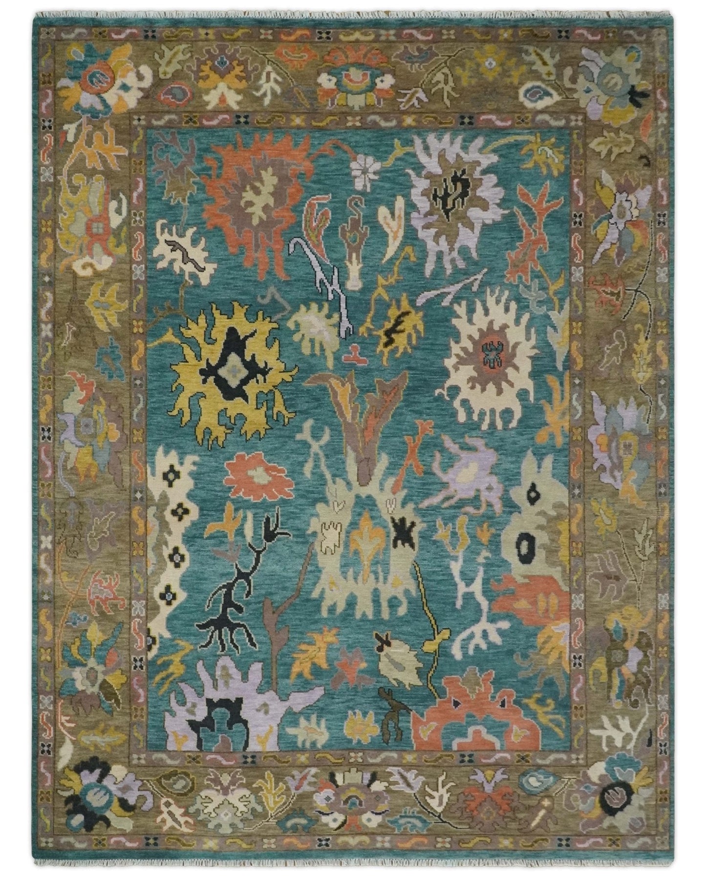 Custom Made Blue and Brown Colorful Multi Size Oushak wool Area Rug