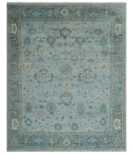 Custom Made Blue and Green Hand knotted traditional Oushak wool Area Rug