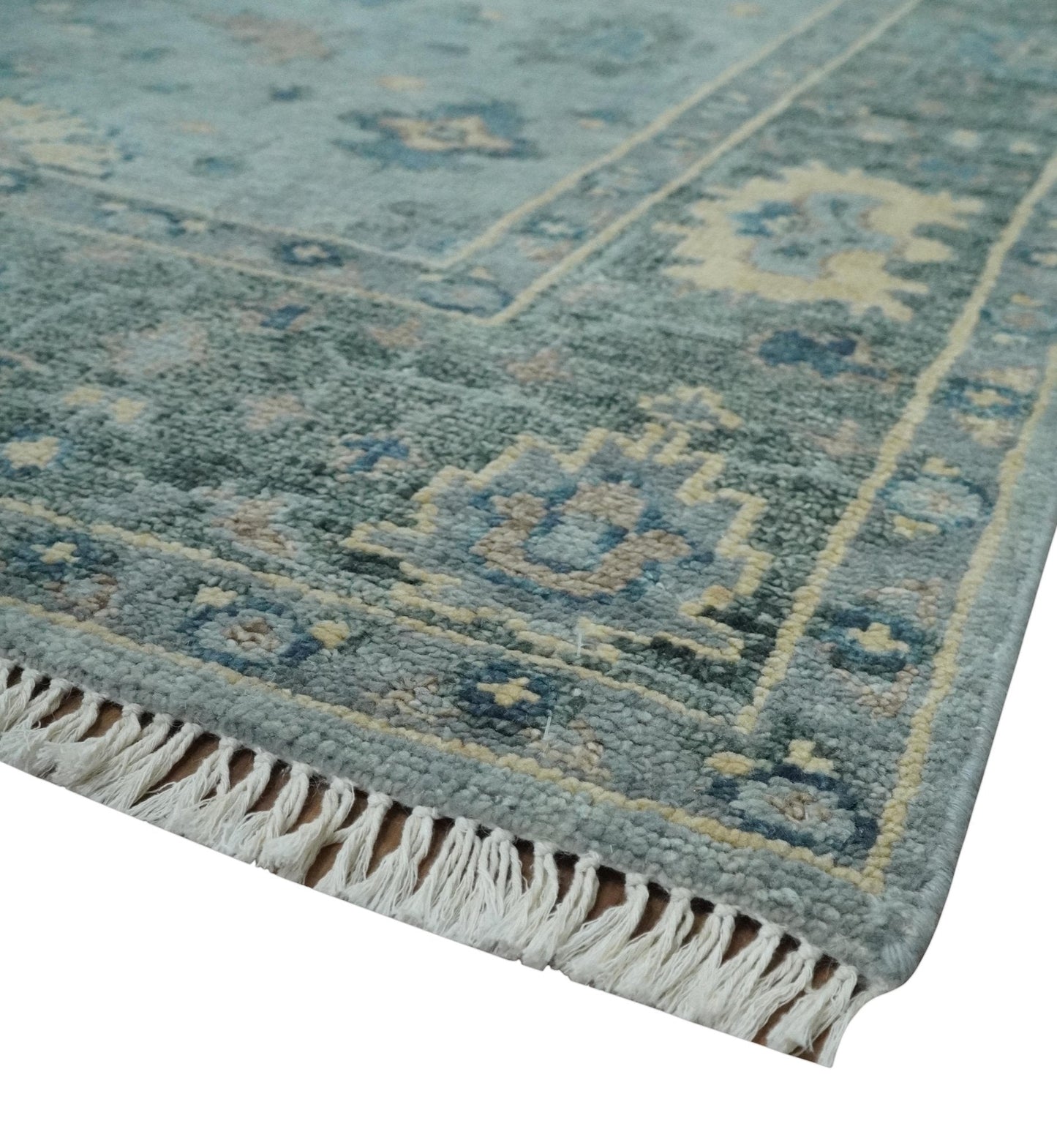 Custom Made Blue and Green Hand knotted traditional Oushak wool Area Rug