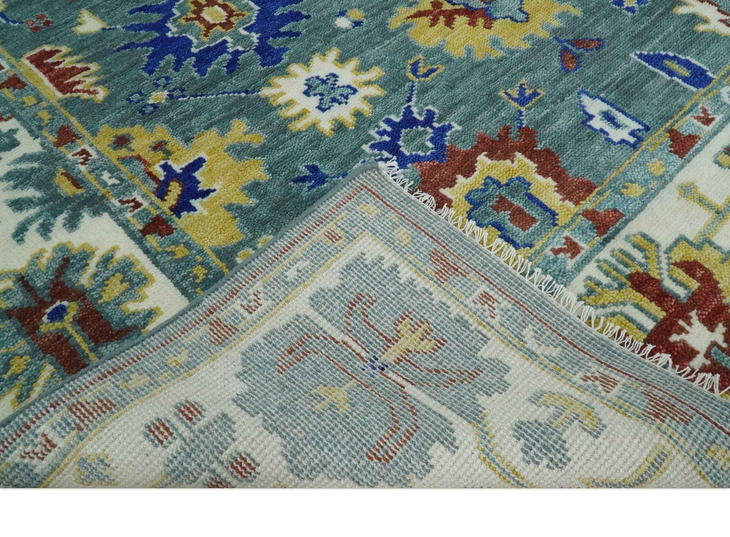 Custom Made Blue and Ivory Colorful Hand knotted Traditional Oushak wool Area Rug