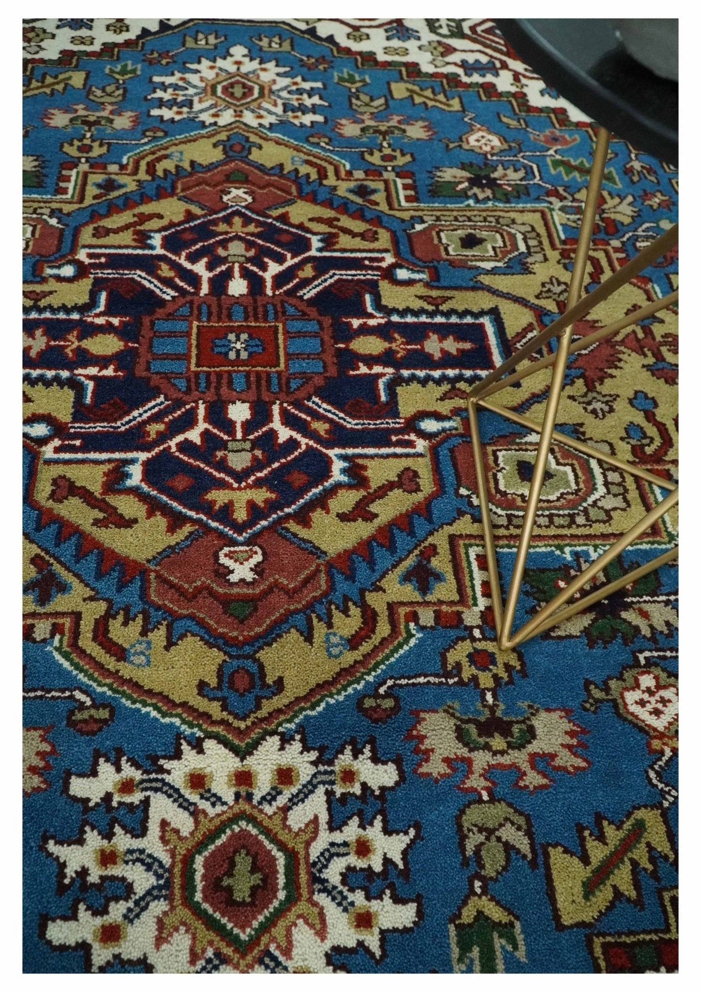 Custom Made Blue and Ivory Medallion Hand knotted Traditional wool Area Rug