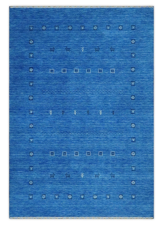 Custom Made Blue and Ivory Stripes Design Hand loom wool Area Rug