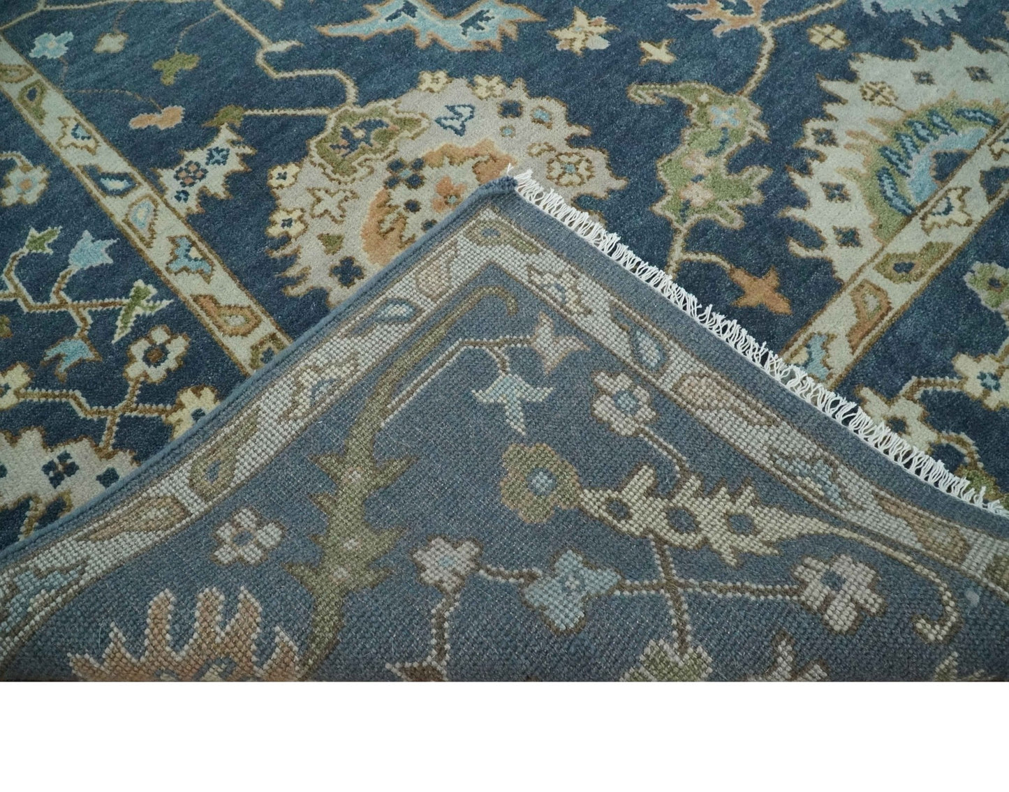 Custom Made Blue, Beige and Green Multi size Hand knotted Traditional Oushak Wool Area Rug