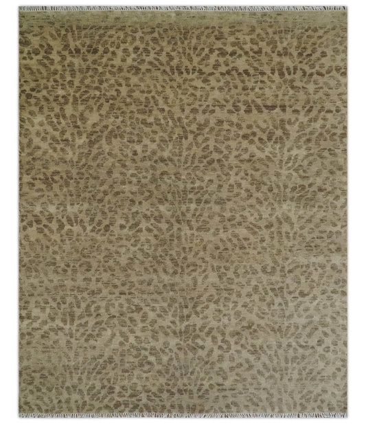 Custom Made Camel and Taupe Modern leopard Design Hand knotted wool area rug