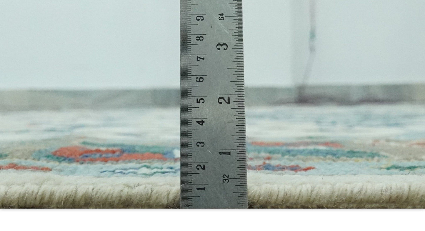 Custom Made Colorful Ivory, Blue, Brown and Teal Hand Knotted Traditional Heriz size wool Area Rug