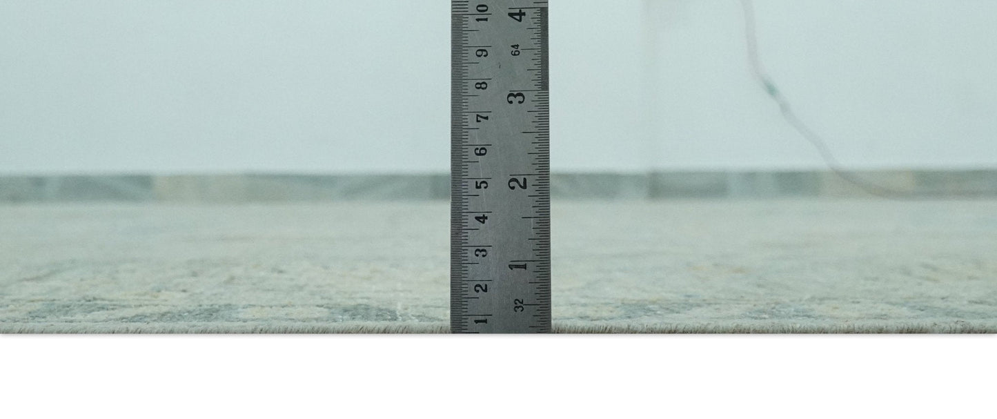 Custom Made Distressed Finished Beige and Gray Traditional mamluk design Low Pile wool Rug