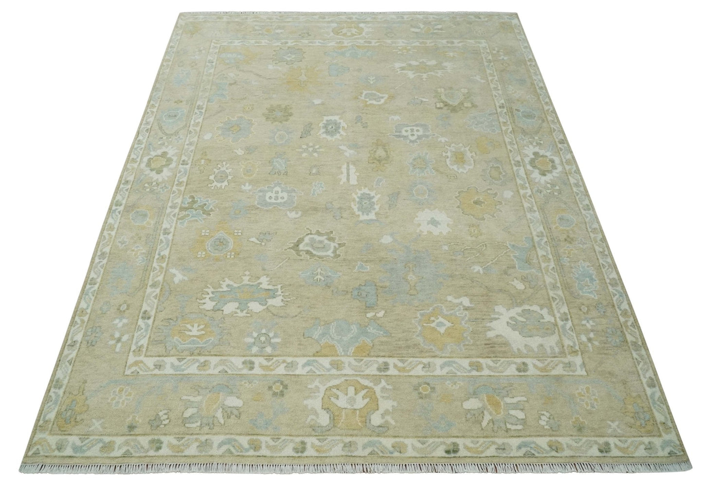 Custom Made Earthy Hand Knotted Beige and Ivory Traditional  Multi Size Wool Area Rug
