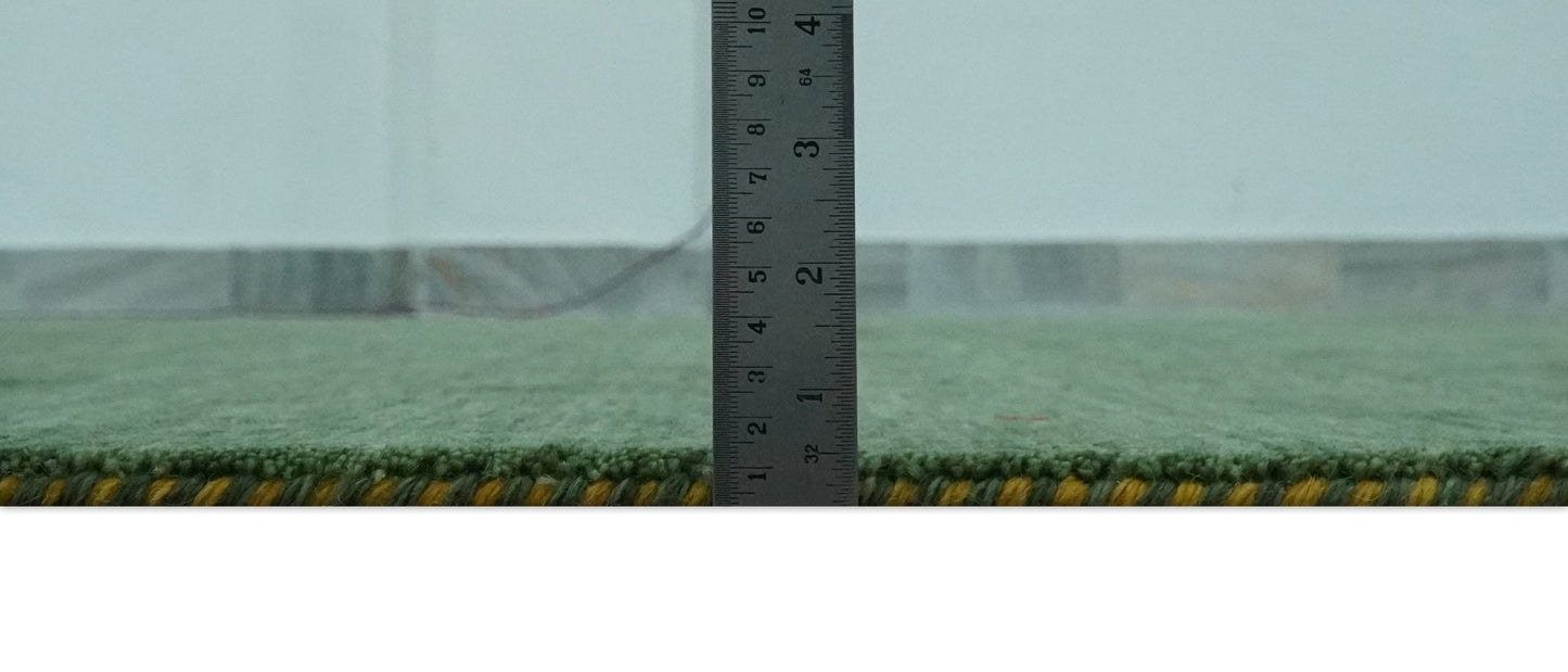 Custom Made Geometrical Stripes Design Green, Ivory and Charcoal wool Area Rug