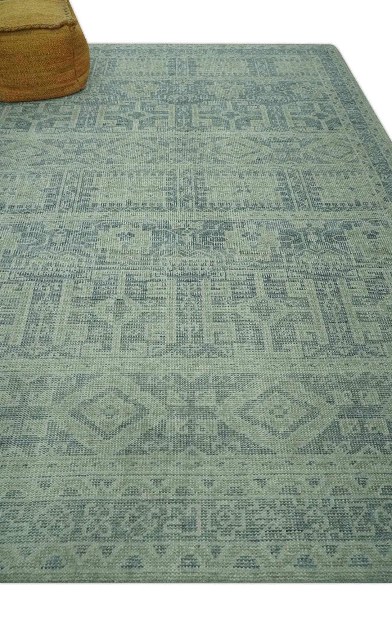 Custom Made Gray, Beige and Silver Hand Knotted Tribal Design wool area rug
