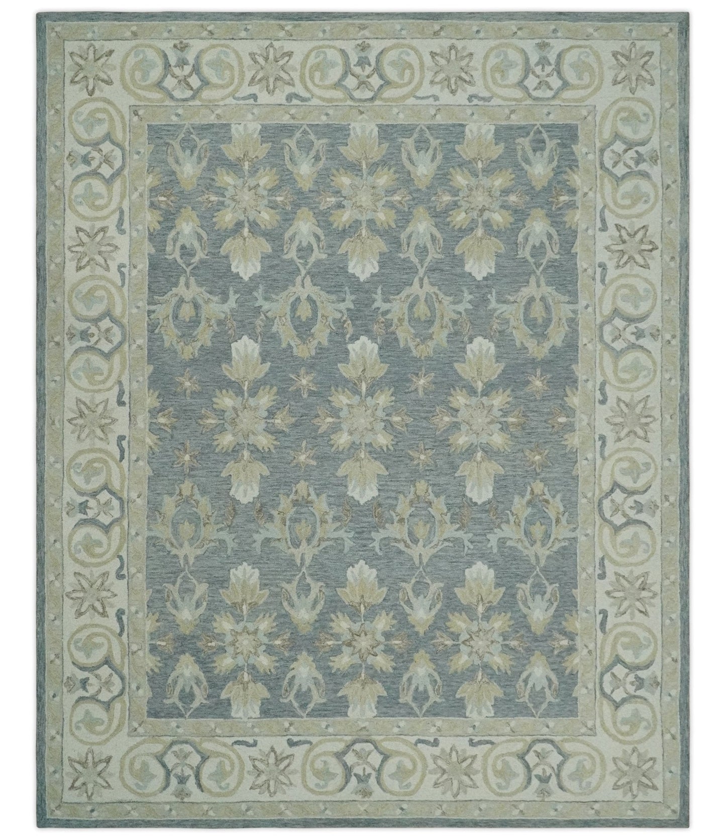 Custom Made Gray, Ivory and Beige Traditional Ikat design Hand Tufted wool Area Rug
