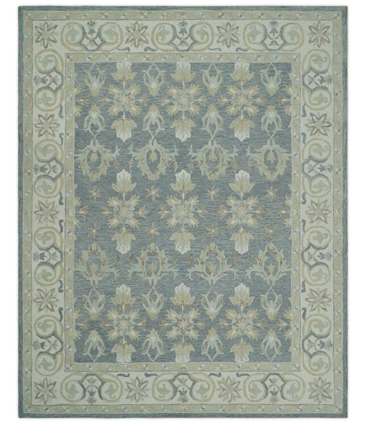 Custom Made Gray, Ivory and Beige Traditional Ikat design Hand Tufted wool Area Rug