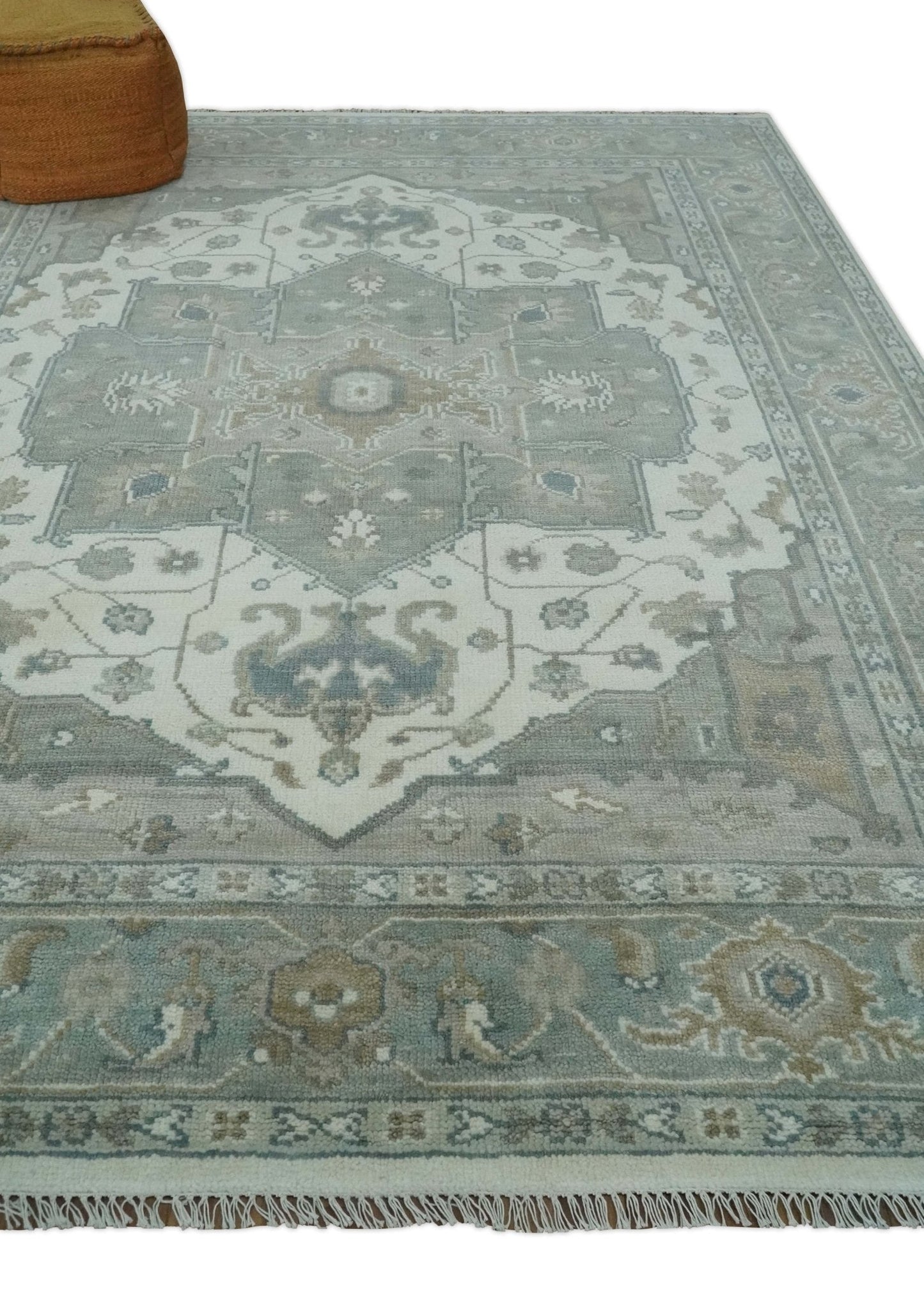 Custom Made Gray, Ivory and Silver Hand knotted Traditional Medallion wool Area Rug