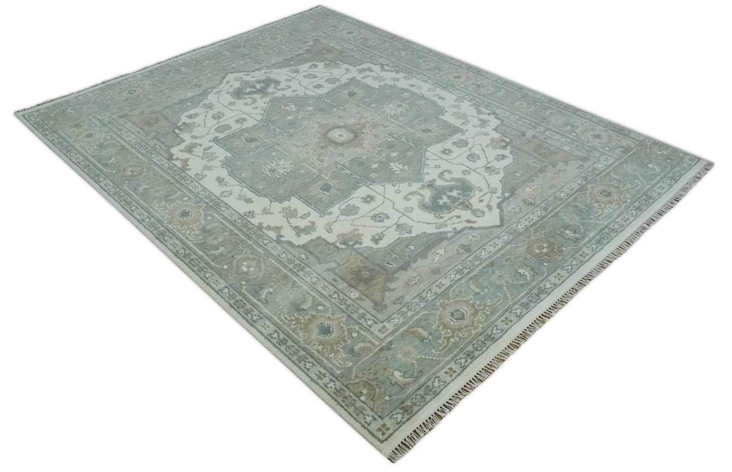 Custom Made Gray, Ivory and Silver Hand knotted Traditional Medallion wool Area Rug