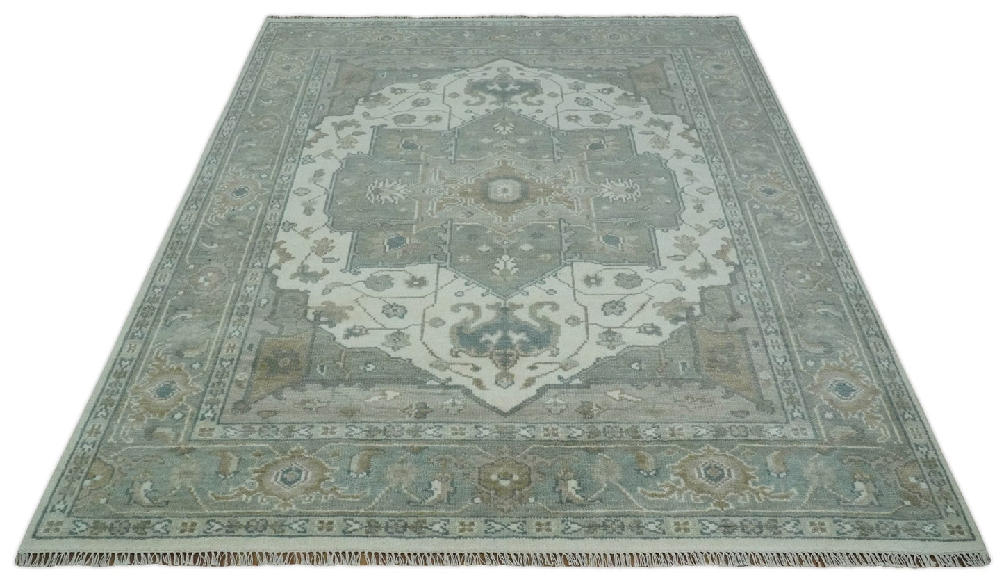Custom Made Gray, Ivory and Silver Hand knotted Traditional Medallion wool Area Rug