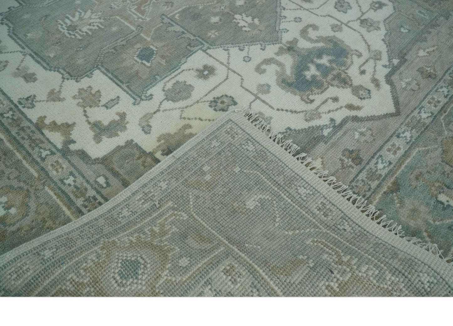 Custom Made Gray, Ivory and Silver Hand knotted Traditional Medallion wool Area Rug