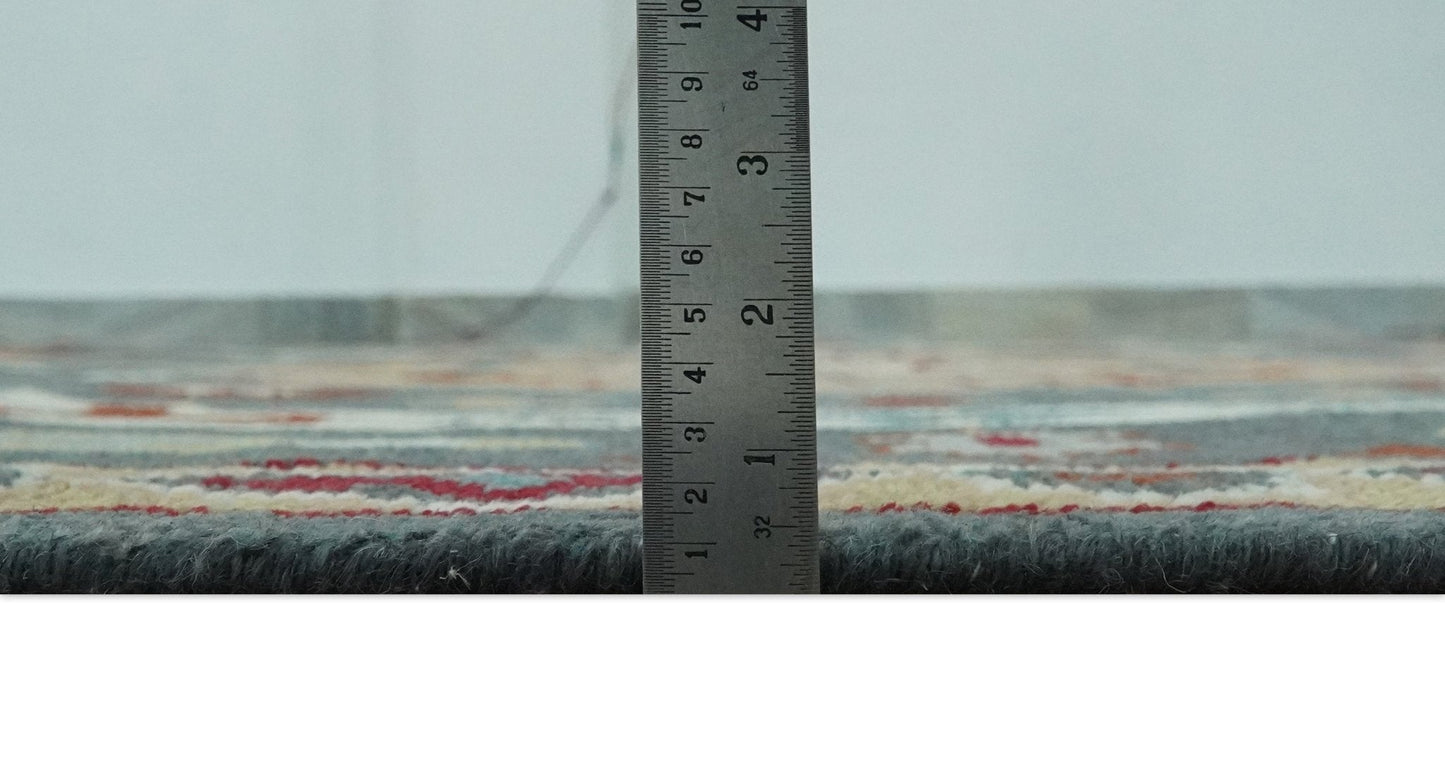 Custom Made Gray, Rust and Peach Traditional Medallion Mamluk Design wool Rug