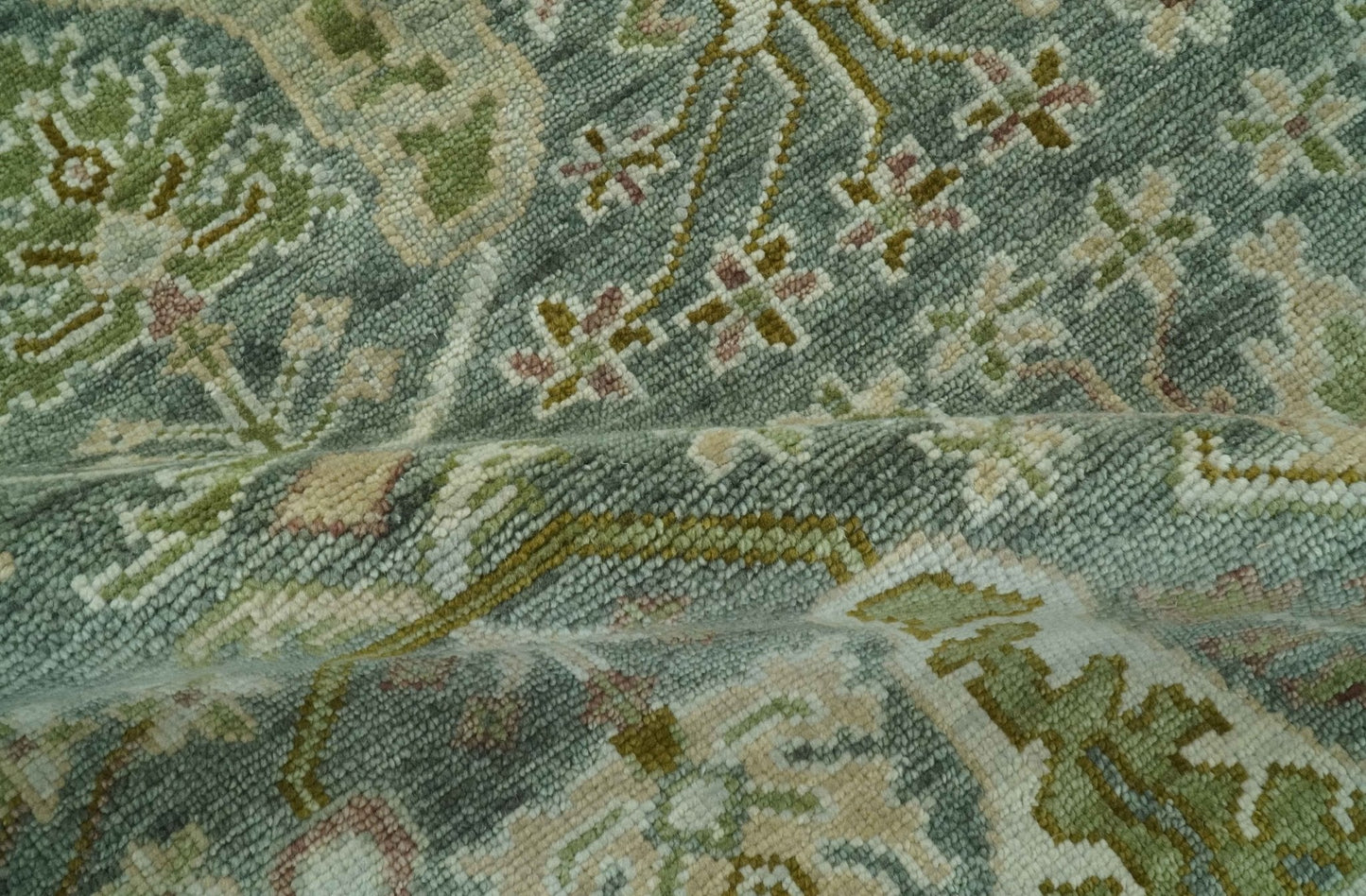 Custom Made Gray, Silver and Green Hand Knotted Traditional Large Design wool area rug