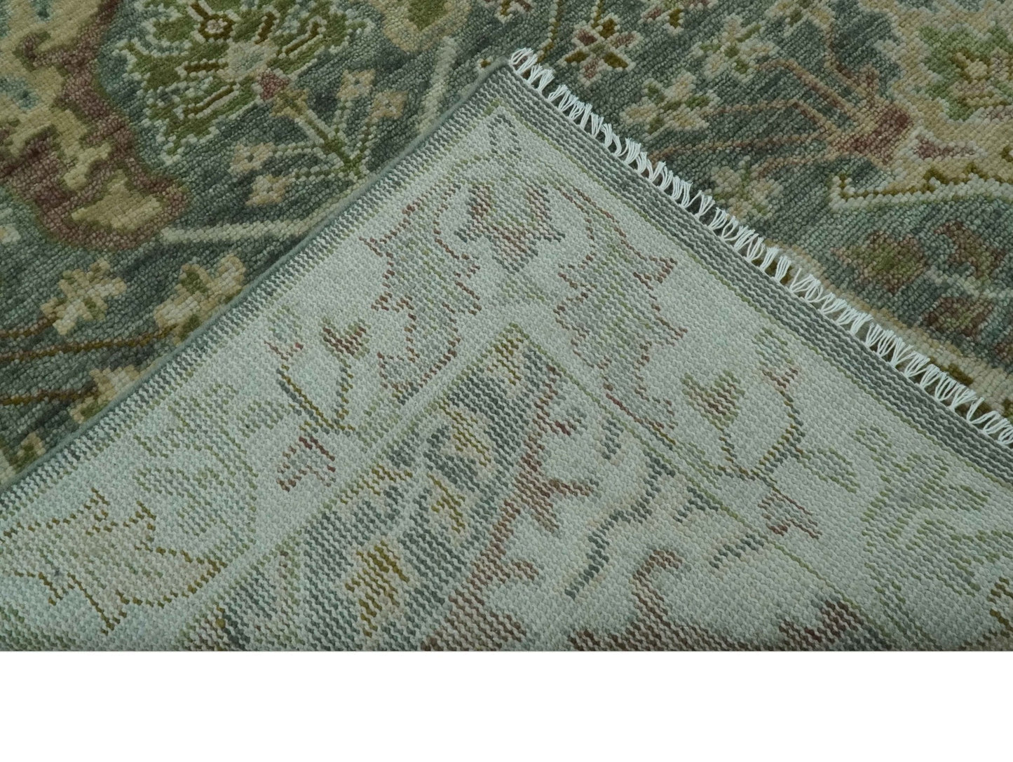 Custom Made Gray, Silver and Green Hand Knotted Traditional Large Design wool area rug