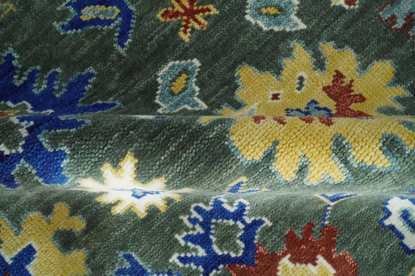 Custom Made Green and Ivory Colorful Hand knotted Traditional Oushak wool Area Rug