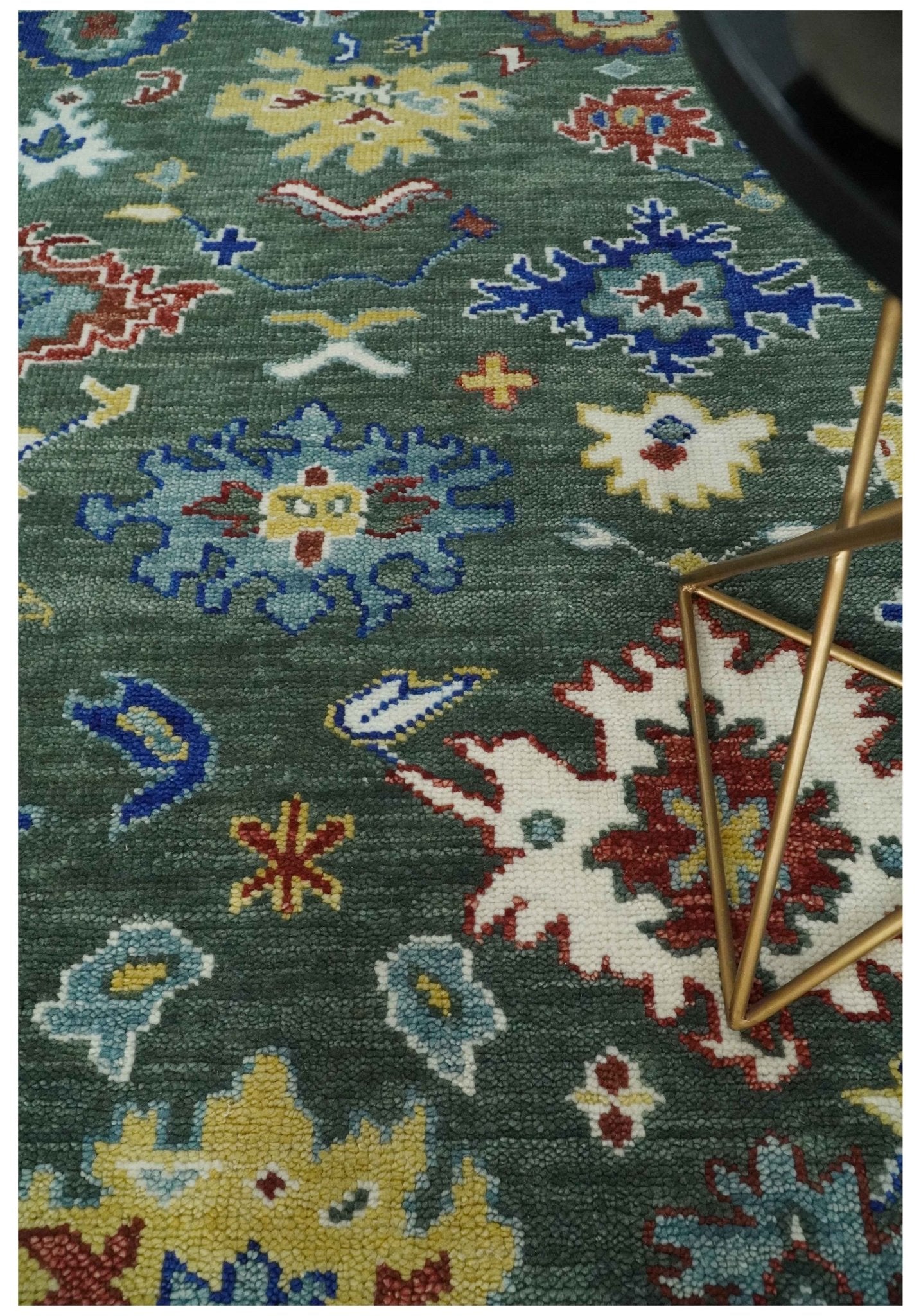 Custom Made Green and Ivory Colorful Hand knotted Traditional Oushak wool Area Rug