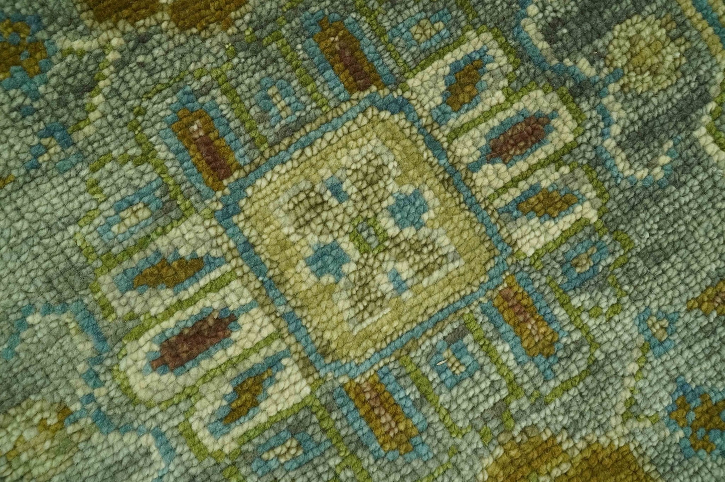 Custom Made Green Hand Knotted Antique Design Traditional Oushak wool area rug