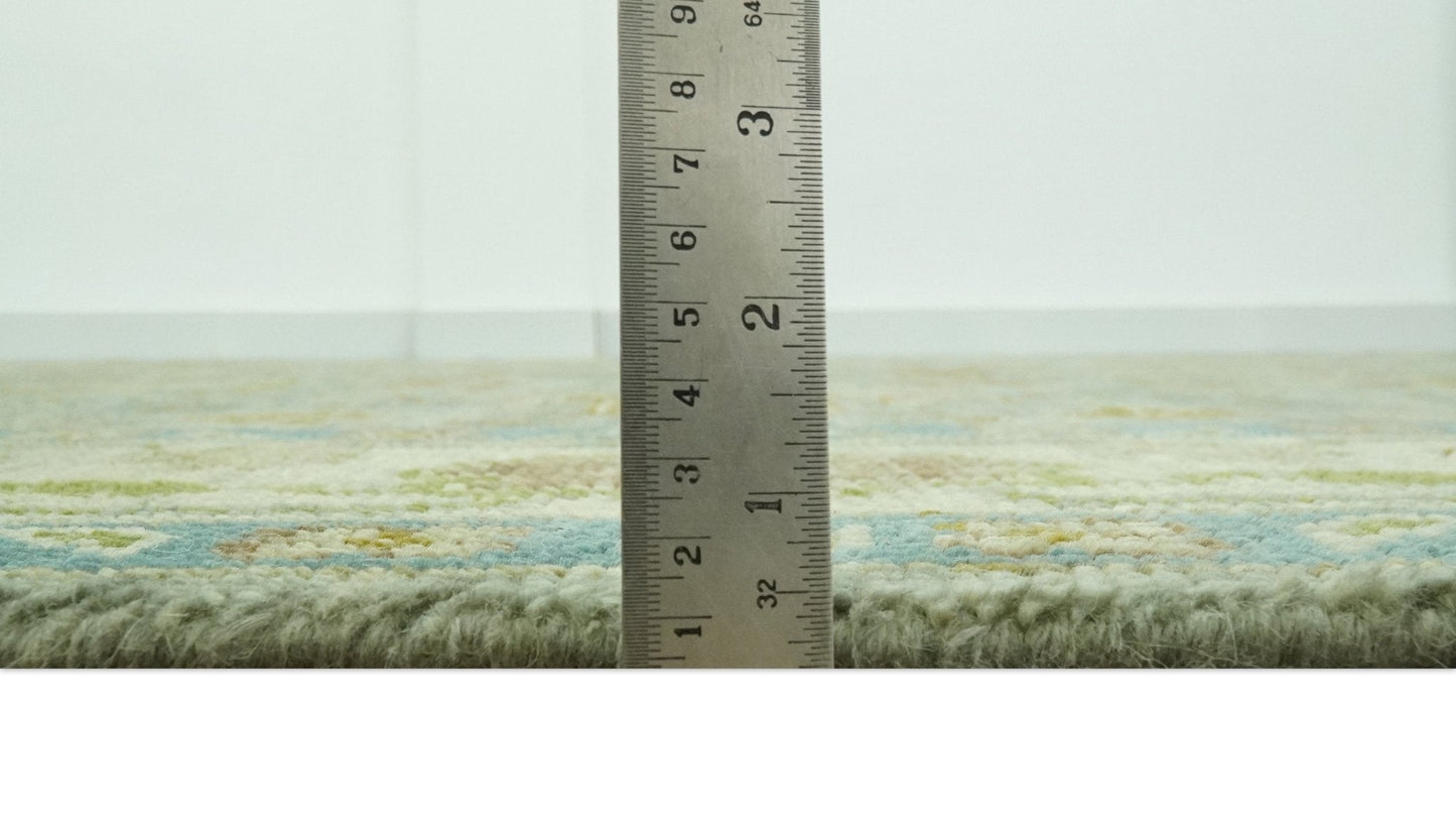 Custom Made Green Hand Knotted Antique Design Traditional Oushak wool area rug